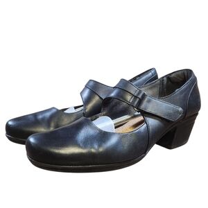 Clarks Shoes Women's Size 9.5 Emslie Lulin Black Mary Jane Pump Leather Heels